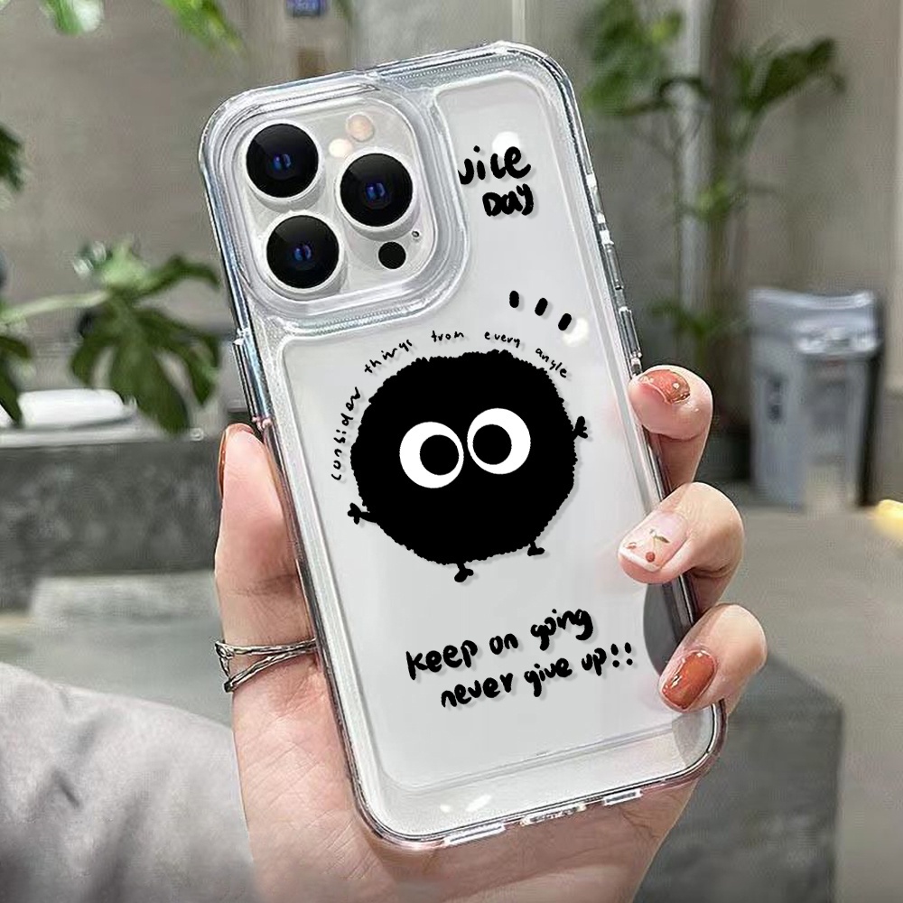 Ốp Điện Thoại Trong Suốt Hình Bùi Nhùi Màu Đen Cho iphone 11 13 7 8 Plus 12 13Pro Max X XS Max 7 8 SE 2020