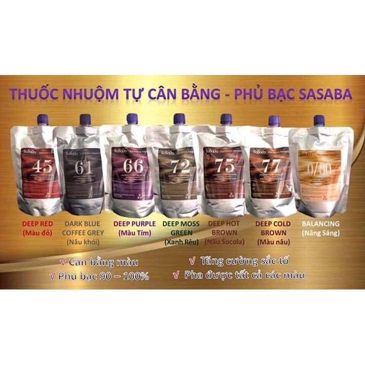 THUỐC NHUỘM PHỦ BẠC SASABA TỰ CÂN BẰNG NHIỀU KHÚC MÀU TÚI 450ML