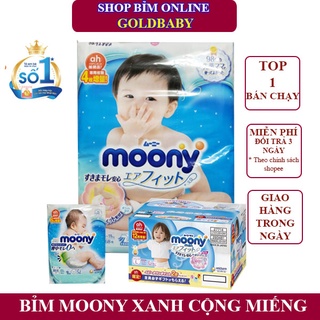 Bỉm dán/quần Moony xanh + miếng/ Moony Natural nội địa Nhật đủ size Nb96/S90/M68/ L54/ L44/ Xl44 -GoldBaby