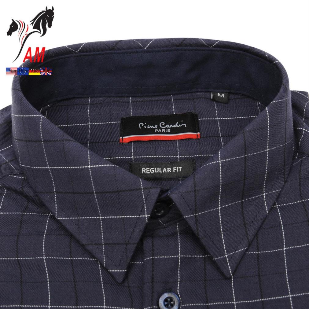 Áo Sơ Mi Nam Dài Tay Pierre Cardin Long Sleeve Shirt Mens Cao Cấp (Xanh Navy Sọc Caro - UK ) !