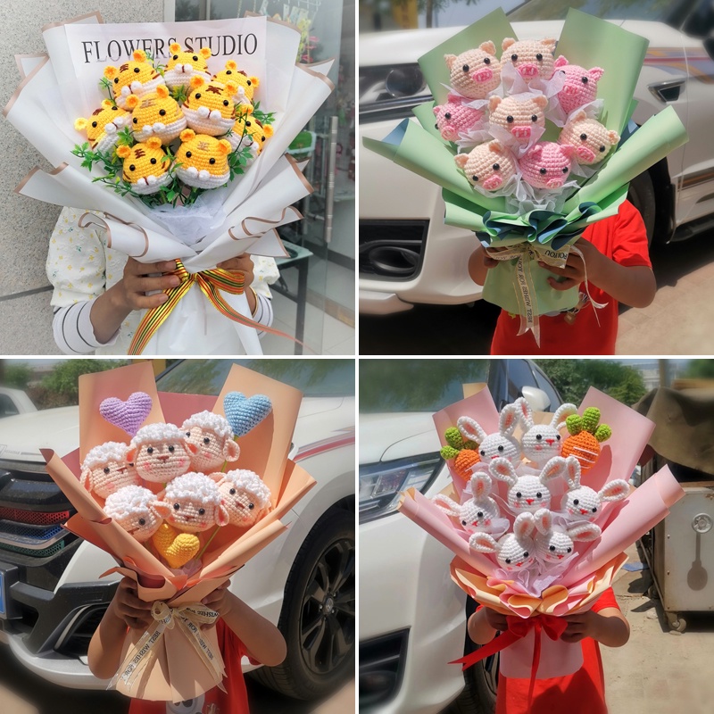 Nguyên liệu làm bó hoa hình động vật bằng len có hướng dẫn cụ thể