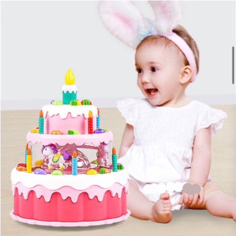 Đồ Chơi Bánh Sinh Nhật 3 Tầng Có Đèn Nhạc, Di Chuyển, Thổi Tắt Nến Dành Cho Bé Yêu