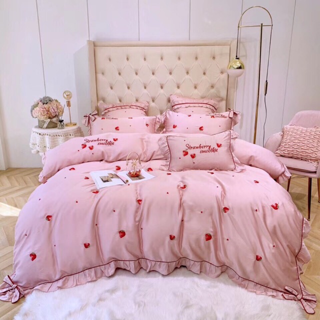 Chăn ga gối lụa tencel cao cấp strawberry