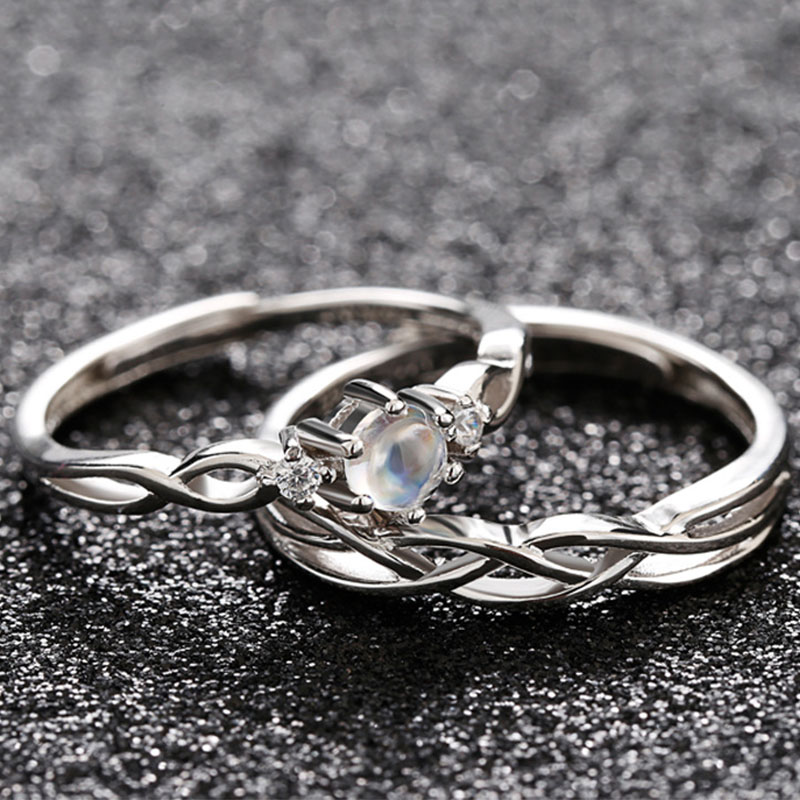 Nhẫn cặp đính đá quý nhân tạo sang trọng có thể điều chỉnh