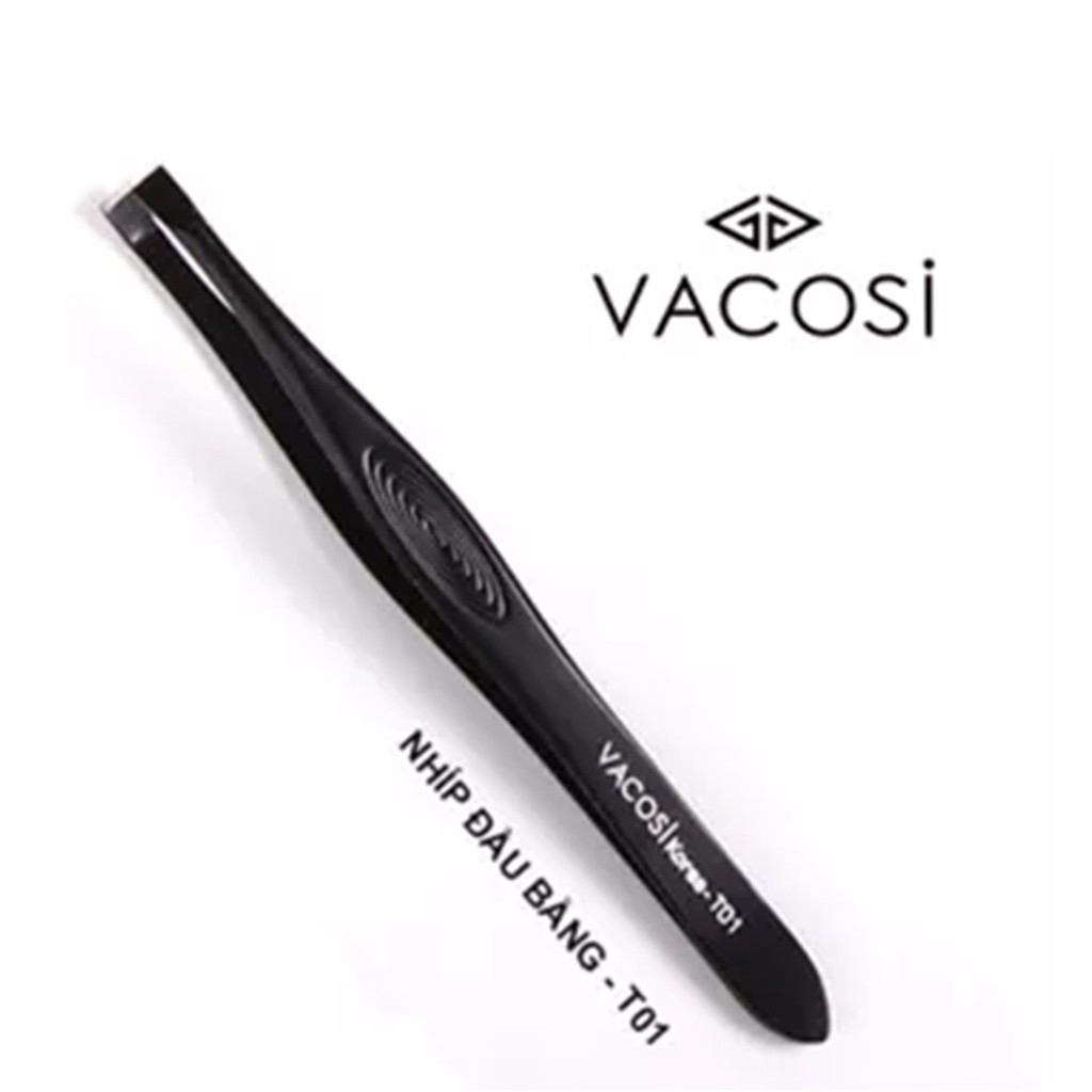 Nhíp Đầu Bằng Cán Đen Vacosi Flat Tweezers T01