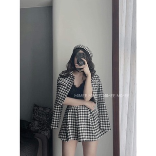 Set áo khoác + chân váy dạ PP houndstooth mimee