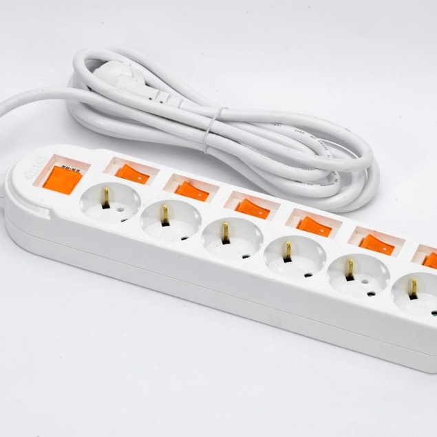 Ổ cắm điện Hàn Quốc 3 chấu tiếp địa, loại 6 lỗ 7 công tắc Mã hàng: DM2222