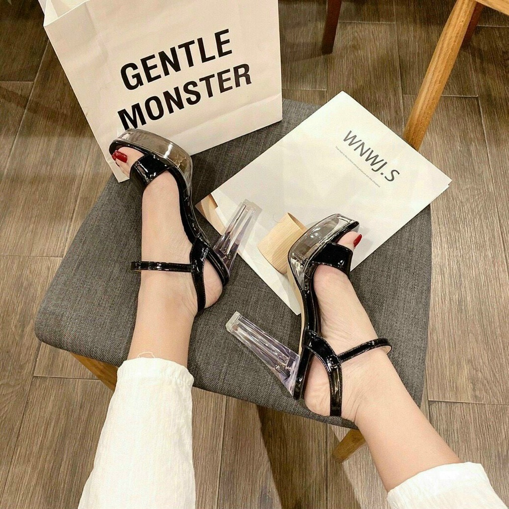 Giày Sandal Nữ Quai Ngang Đế Trong ✅Giày Cô Dâu Đi Tiệc✅ Cao Gót 12 Phân Đúp Trước Cao 4 Phân T95