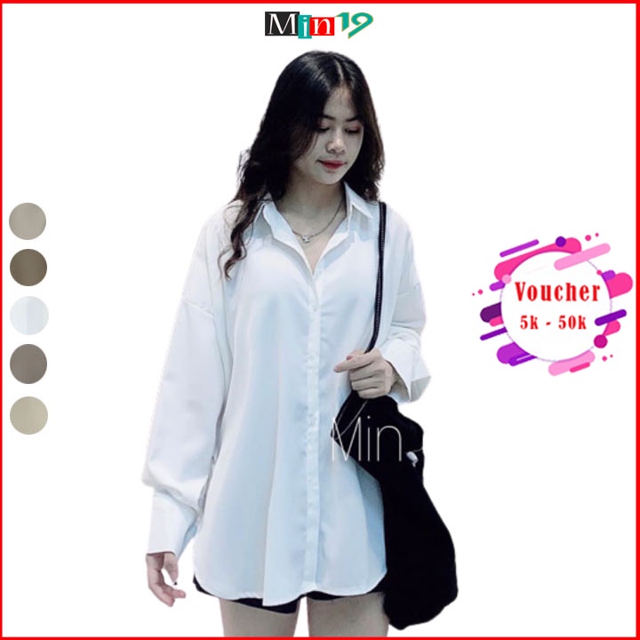 Áo sơ mi nữ tay phồng phối nơ bánh bèo tiểu thư kiểu công sở tay dài bigsize form rộng màu trắng xanh nâu thời trang