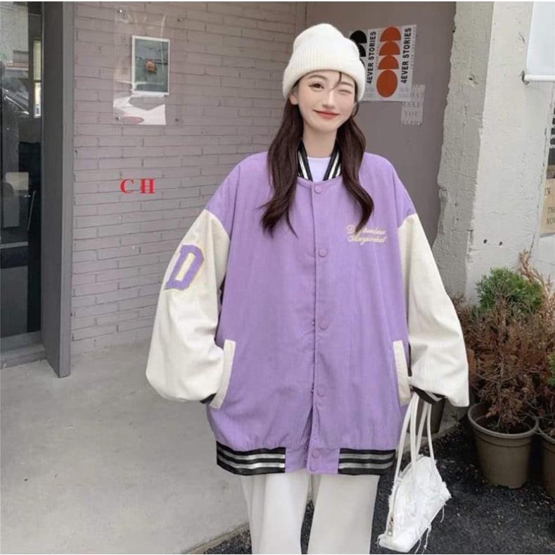 Áo bomber tím tay trắng D tím CH