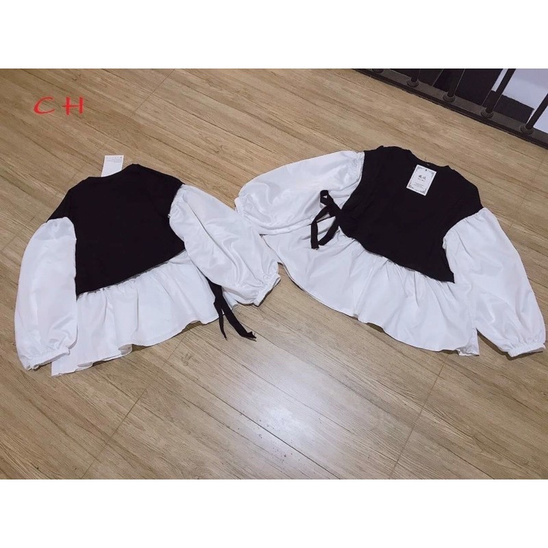 áo phối vạt sơ mi đen trắng CH45