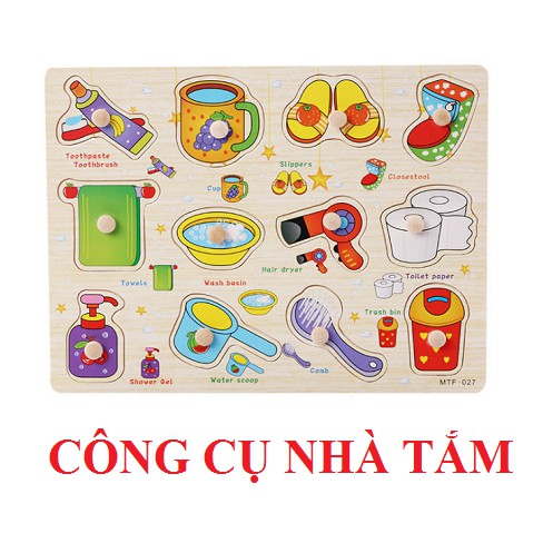Bảng Gỗ Ghép Hình Có Núm - Nhà tắm