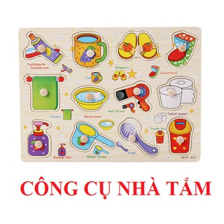 Bảng Gỗ Ghép Hình Có Núm - Nhà tắm