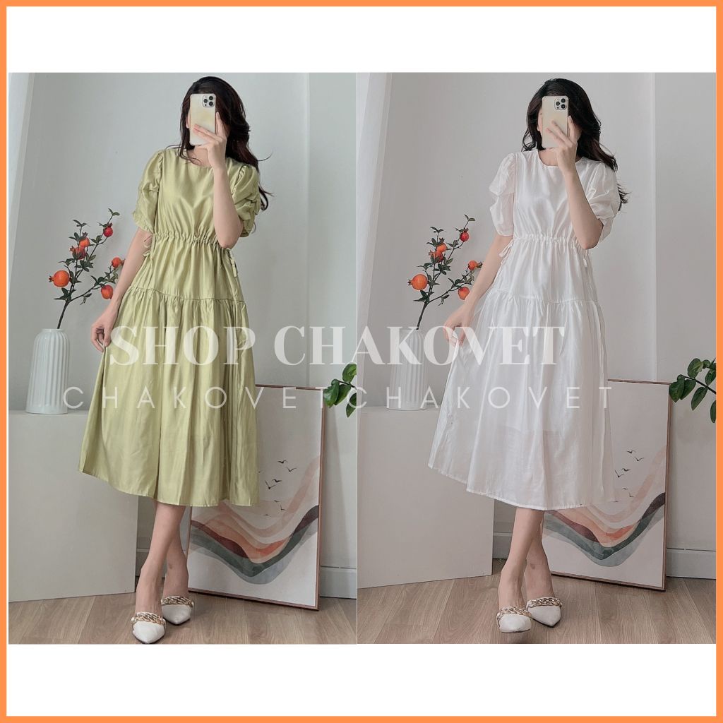 Váy babydoll tay phồng tiểu thư V8342 Đầm maxi dáng dài 2 lớp rút eo 2 bên mặc đi chơi dự tiệc đẹp sang chảnh - CHAKOVET
