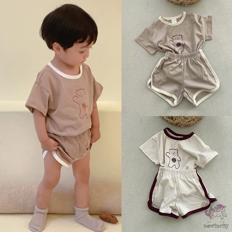 Bộ Quần Áo Ngắn Tay Phong Cách Hàn Quốc Cho Bé Trai Bé Gái