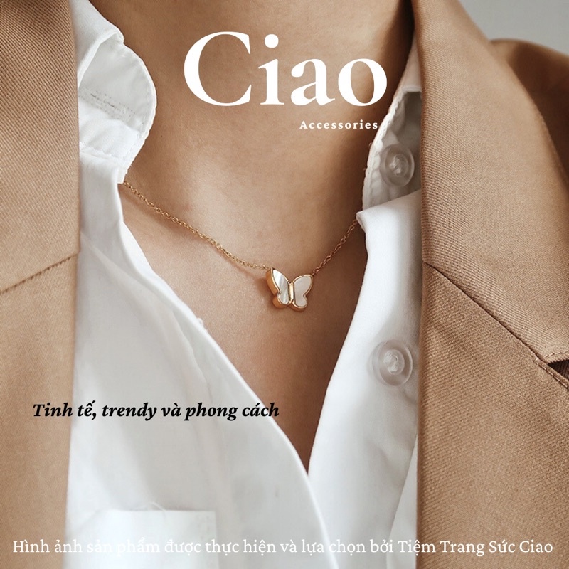 [HOẢ TỐC 1H] Dây chuyền/ Vòng cổ titan không gỉ thiết kế hình bướm xà cừ tinh tế Isabella Ciao