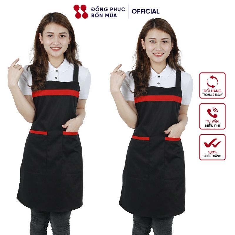 Tạp dề yếm dài phục vụ màu đen phối màu đỏ chất liệu kaki cao cấp dùng trong nhà hàng_DONGPHUCBONMUAOFFICIAL TD1.2.06-1