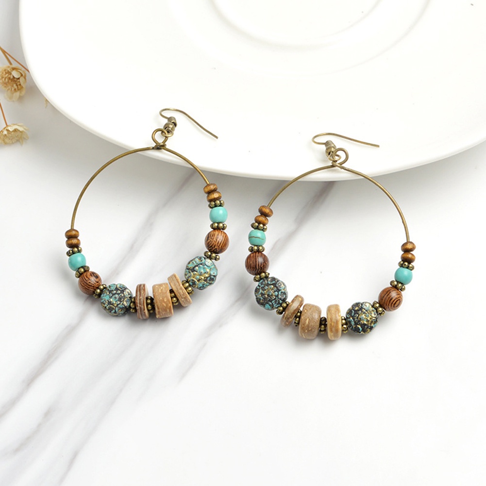 Bông tai móc hình tròn đính hạt kiểu bohemian dễ thương cho nữ