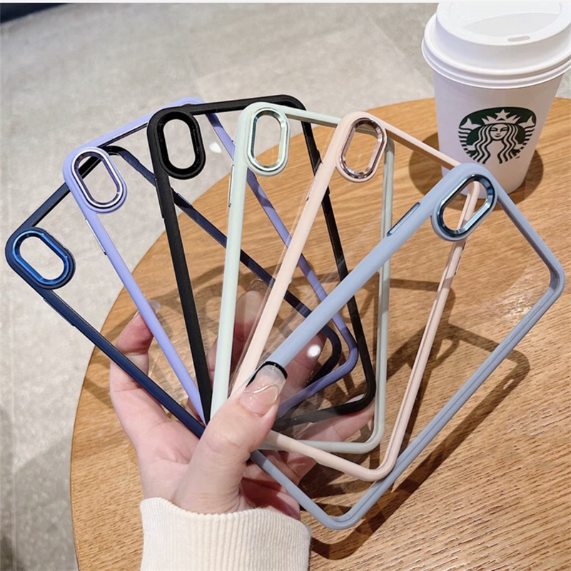 Ốp lưng Điện Thoại Cứng Acrylic Trong Suốt Viền Kim Loại Chống Rơi Cho iPhone x xs max xr 7 plus 8 plus 11 Pro