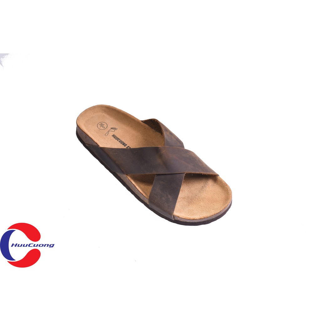 Dép quai chéo da bò nâu đế trấu | BigBuy360 - bigbuy360.vn