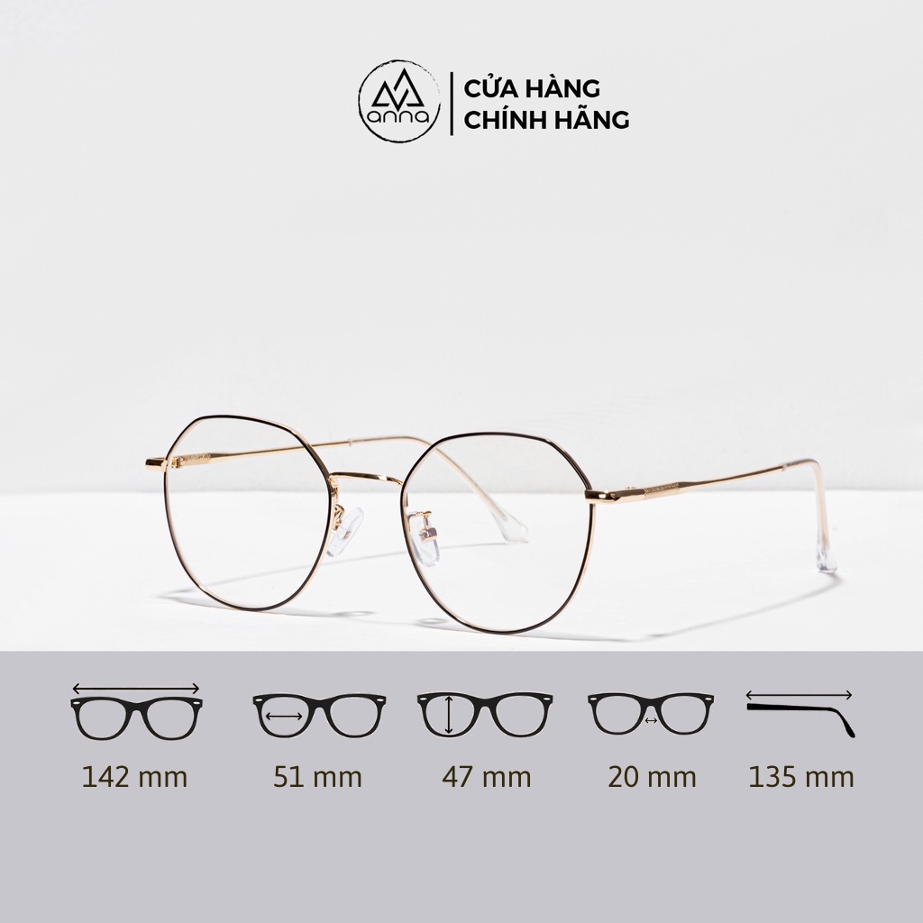 Gọng kính mắt thời trang nữ ANNA cho người cận dáng tròn bằng kim loại 150KL018