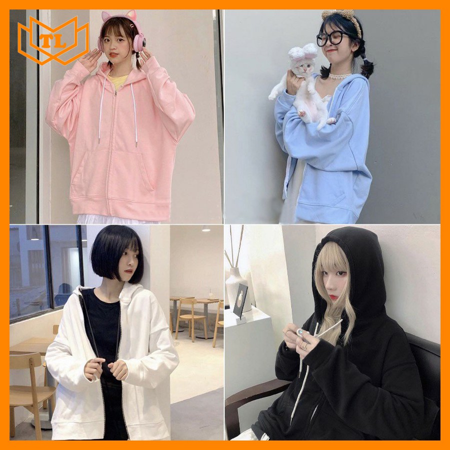 Áo hoodie unisex có dây kéo màu trơn vải đẹp TL839 Shop Thành Long chuyên áo khoác