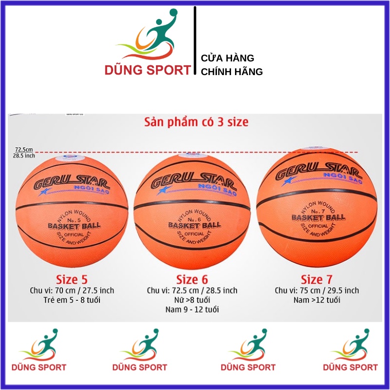 Banh bóng rổ GERU STAR số 5 chất liệu cao su, bóng rổ thi đấu chính hãng GERU