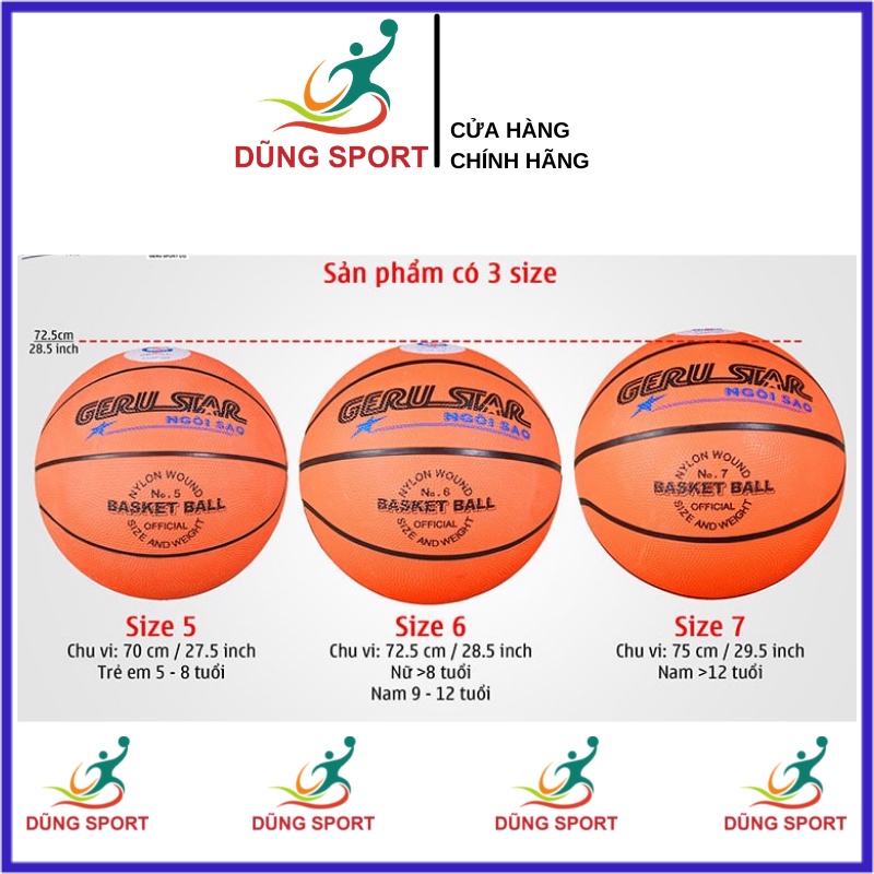 Quả banh bóng rổ GERU STAR số 5,số 6,số 7 chất liệu cao su, banh bóng rổ  Gerustar Basket ball thi đấu chính hãng