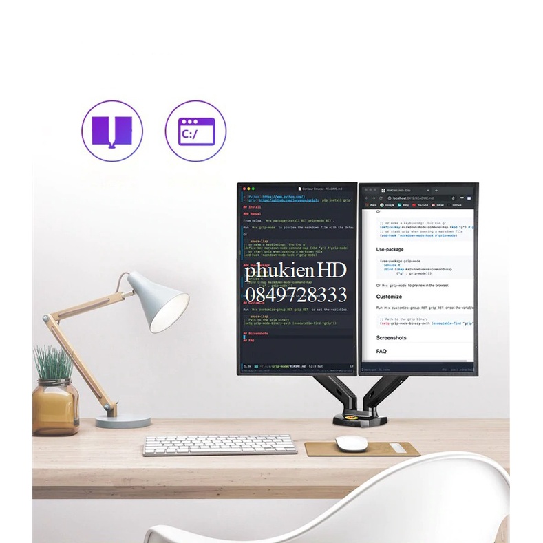 Giá treo 2 màn hình máy tính 17- 27'' NB F160