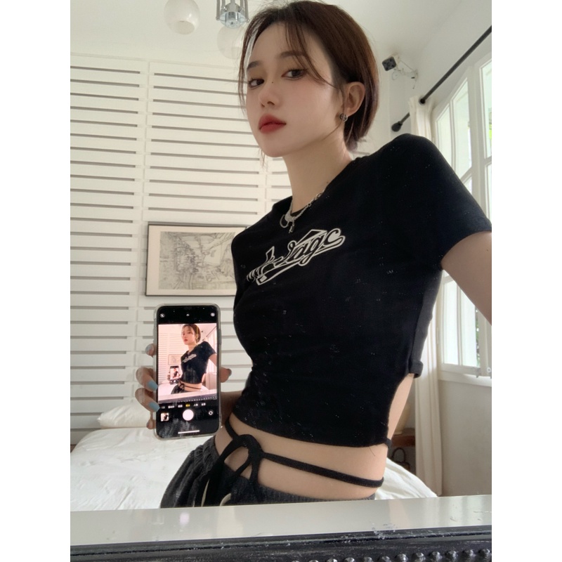 Áo Thun Lửng Hai Dây Mỏng Dáng Ôm In Họa Tiết Kiểu retro Thời Trang Phong Cách Hàn Quốc Dành Cho Bạn Nữ