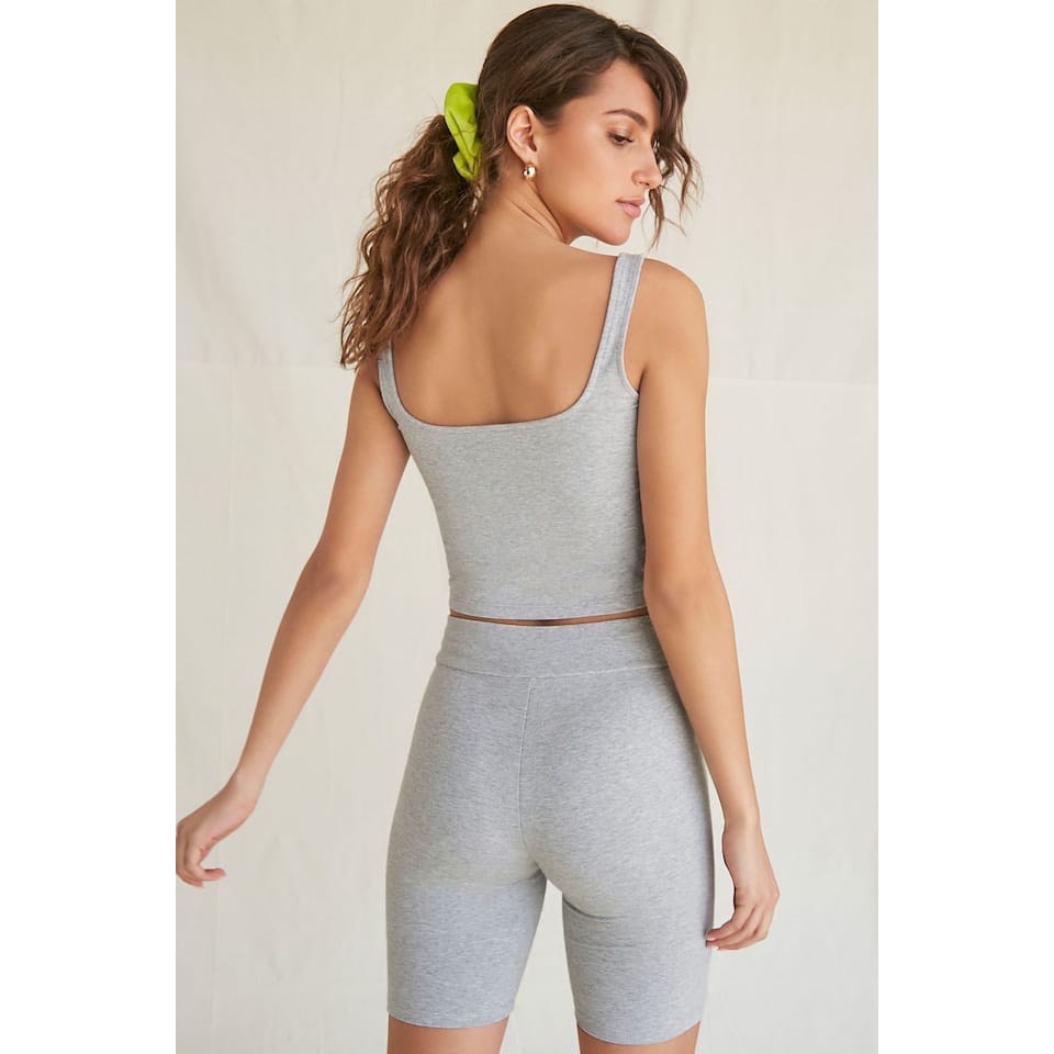 Quần F21 High-Rise Biker Shorts - Áo F21 Cotton-Blend Cropped Tank Top