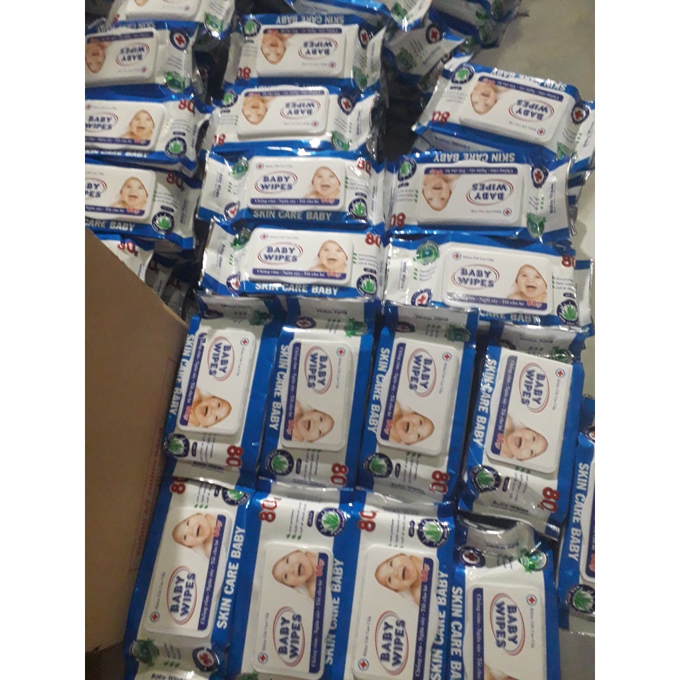 Combo 10 gói Khăn ướt BABY WIPES Xanh 80gr, Vải mềm mịn, Không Mùi, Hàng chuẩn, Giá Gốc