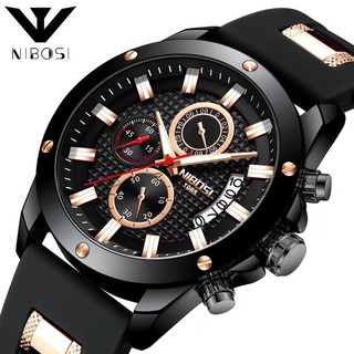 Đồng hồ nam Nibosi Dây cao su chạy full 6 kim + Tặng hộp đồng hồ + Pin