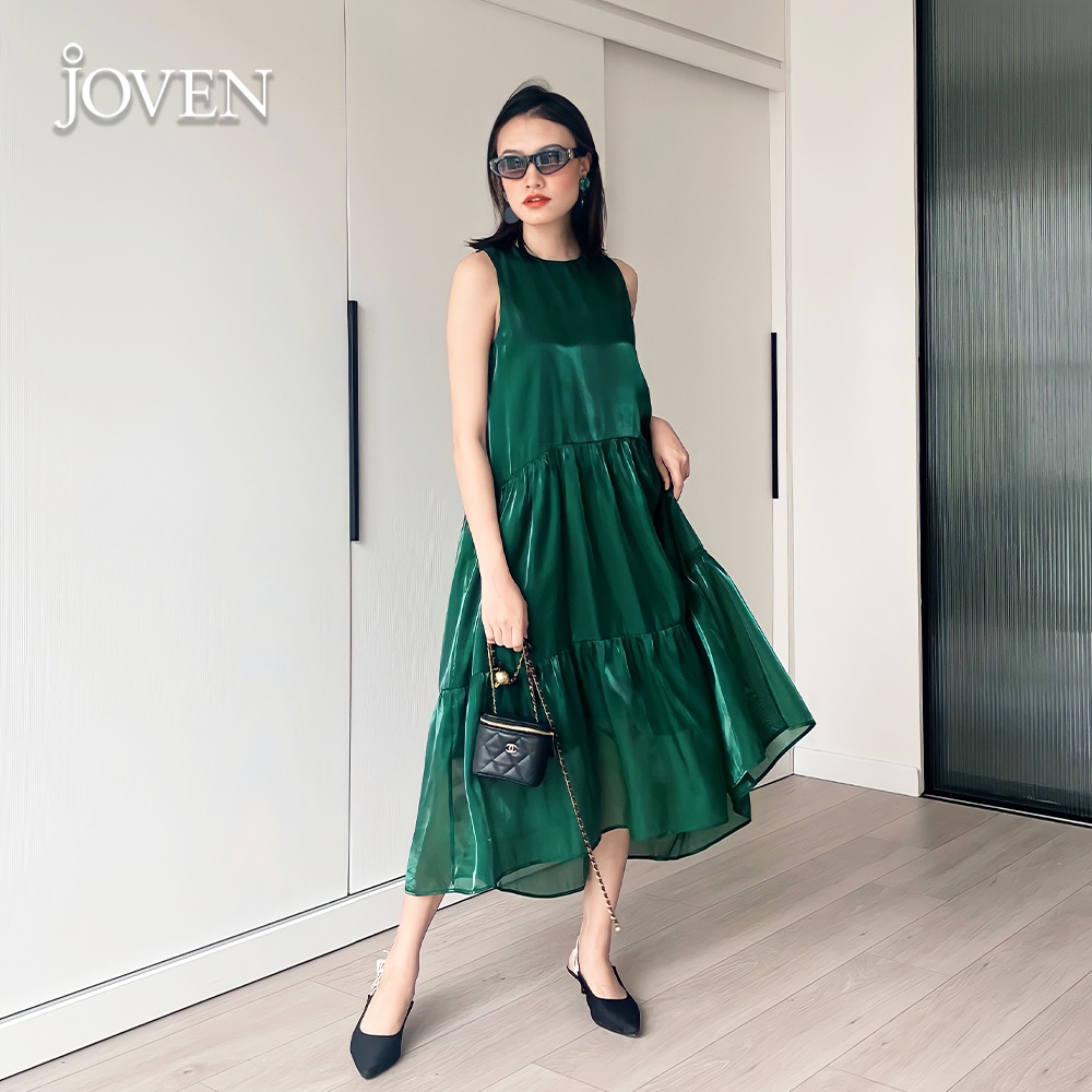 Đầm maxi đi biển thiết kế cao cấp suông dáng dài sang chảnh lụa organza JOVEN xanh lá | BigBuy360 - bigbuy360.vn