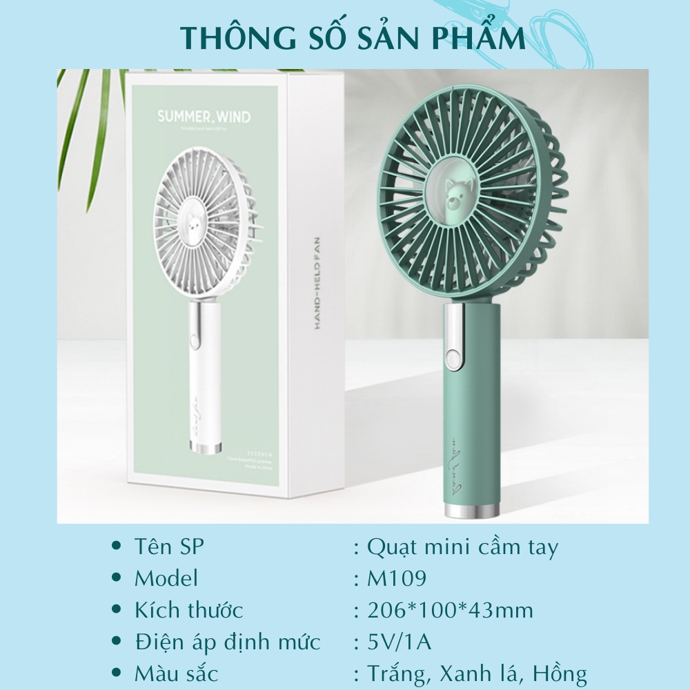 Quạt mini cầm tay hình gấu CTFAST M109, 3 tốc độ gió, không gây ồn, dung lượng pin 1200mAh