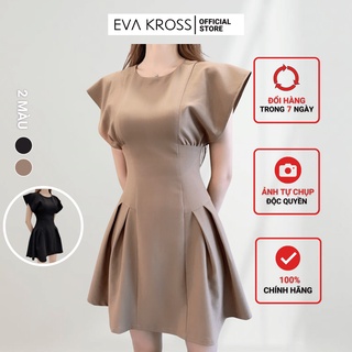 Đầm Cánh Tiên Dự Tiệc Váy Xoè Dạo Phố Vải 2 Lớp Màu Nâu Đen Nâu Rêu Cao Cấp EVA KROSS Thiết Kế