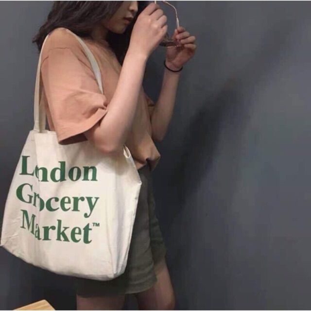 [Mã WB10KD giảm 10k đơn Bất kỳ] Túi bánh bèo tote London Grocery Market cực xinh (Ảnh thật)