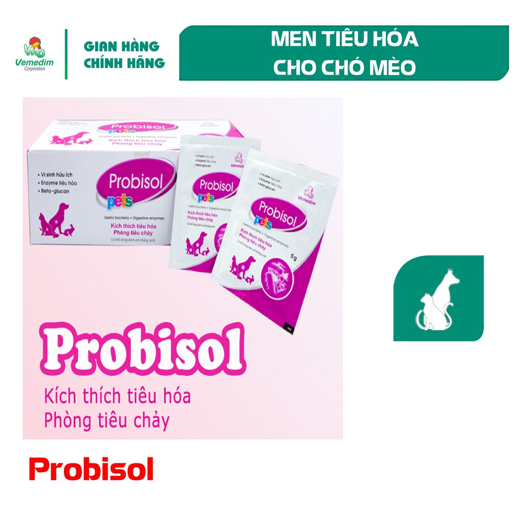 Vemedim Probisol for pets vi sinh hỗ trợ hệ tiêu hóa cho chó, mèo, hộp 100 gói
