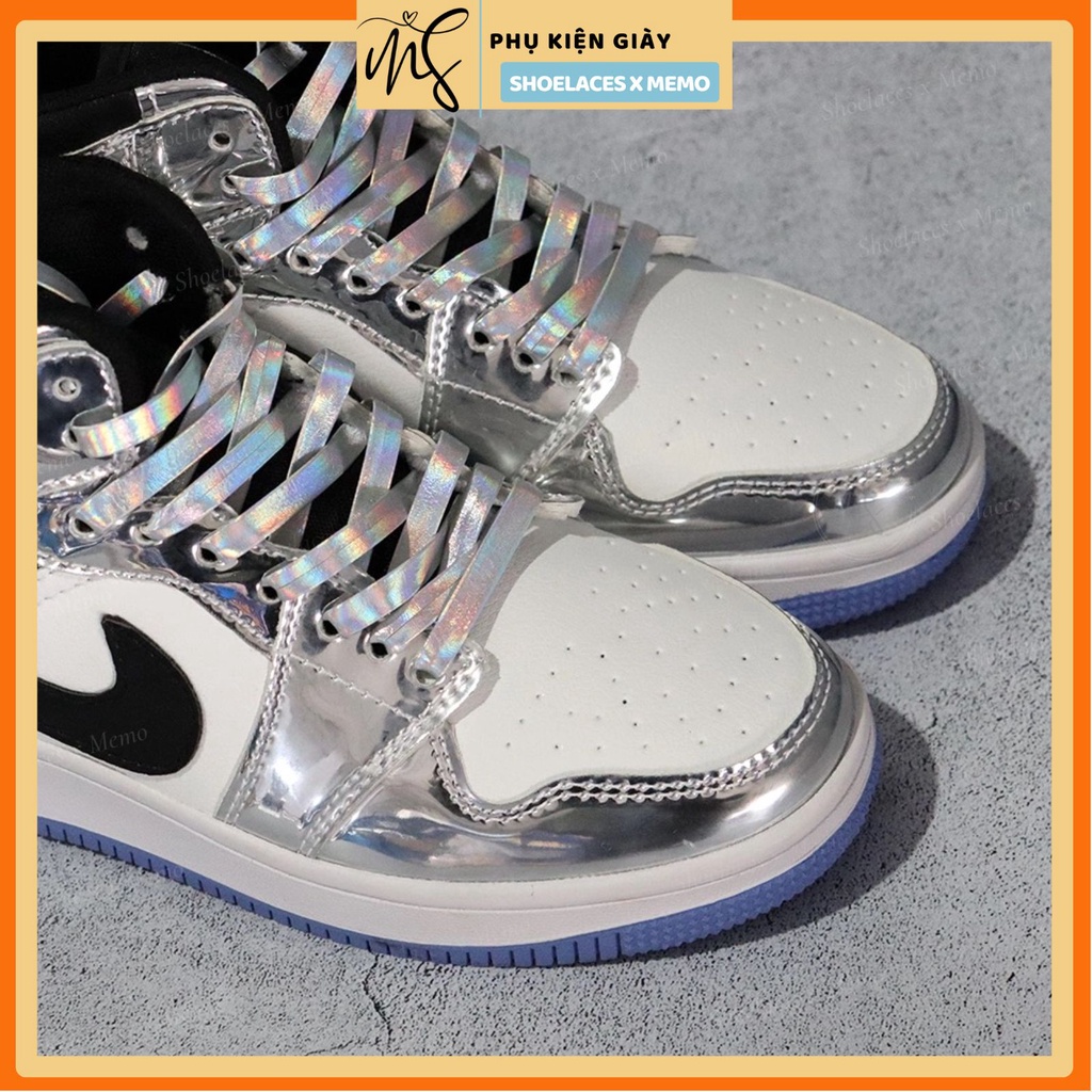 Dây giày da cao cấp dùng cho Nike Air Jordan 1-Dây phản quang Laser Bạc với đầu dây metal