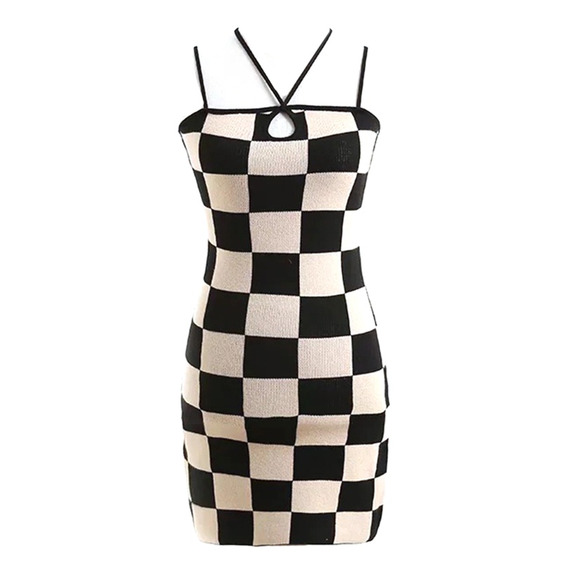 Đầm Ngắn Ôm Dáng Họa Tiết Kẻ Sọc Đen Trắng Quyến Rũ Cho Nữ