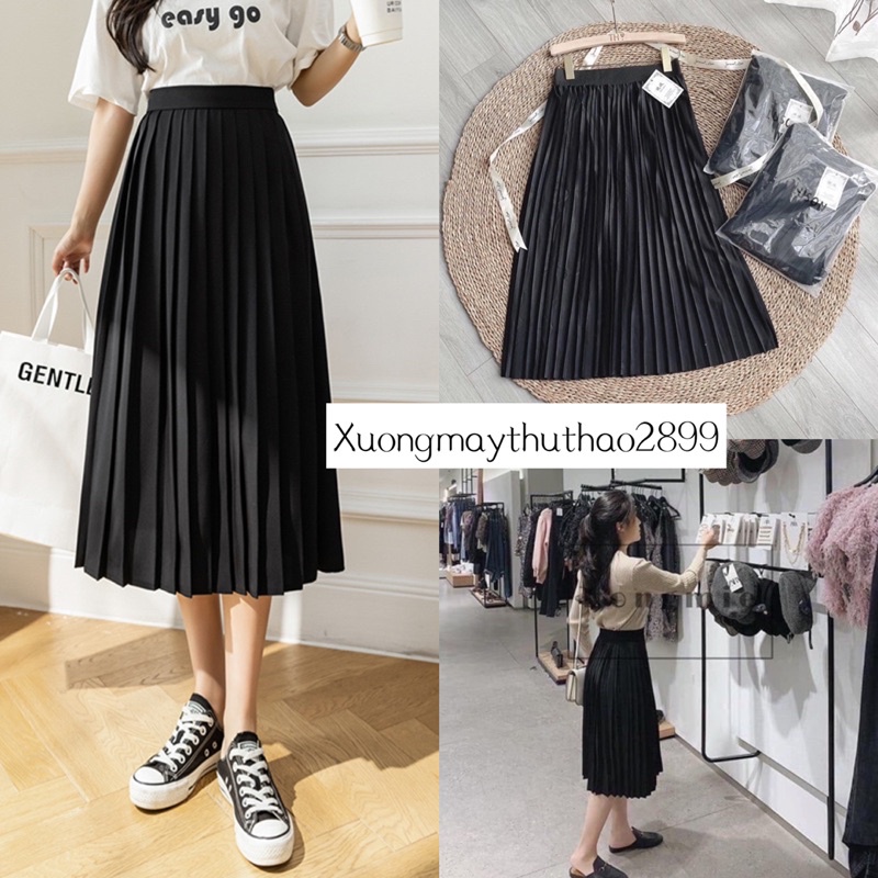Chân Váy Dài Xếp Ly Qua Gối