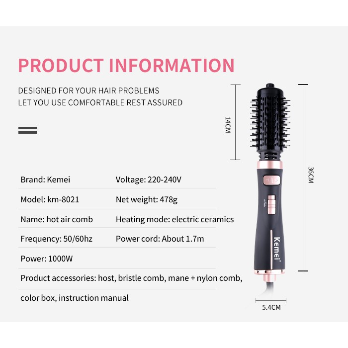 Lược Điện Sấy Xoay 360 Độ 2 Đầu Tạo kiểu Tóc Đa Năng Kemei Km 8021