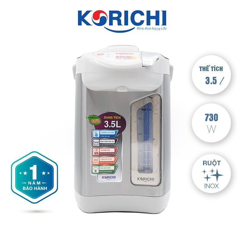 Bình thủy điện đa năng Korichi - 5235, bình thủy inox cao cấp, chống cạn, 3 chế độ bơm