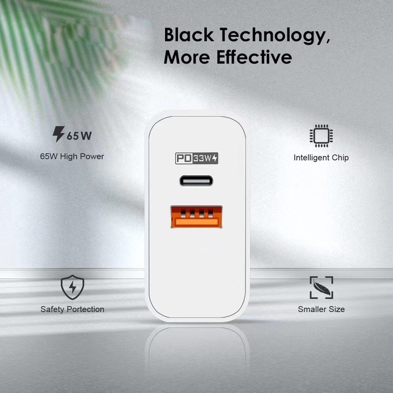 Bộ Sạc Nhanh 65W Hai Cổng USB Phích Cắm US-EU Cho Laptop/Điện Thoại Di Động