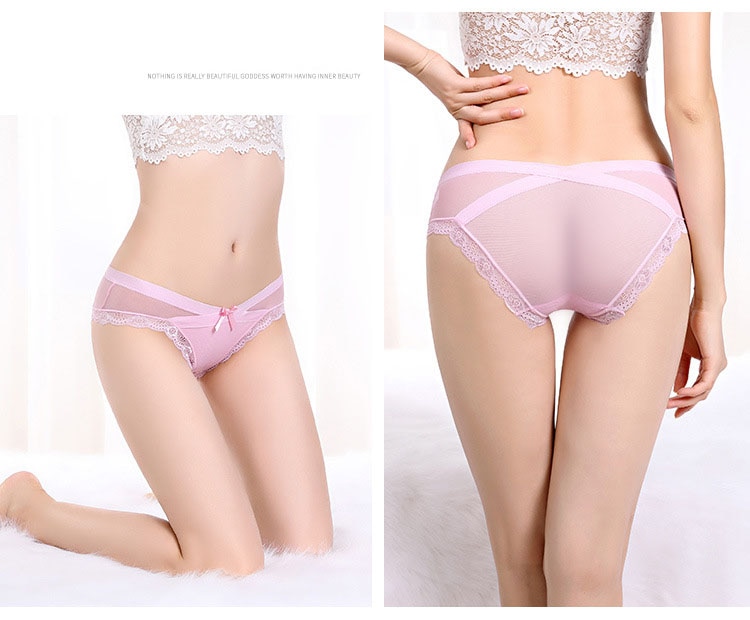 Quần Lót Cotton Phối Ren Trong Suốt Không Đường May Lưng Thấp Thời Trang Nữ