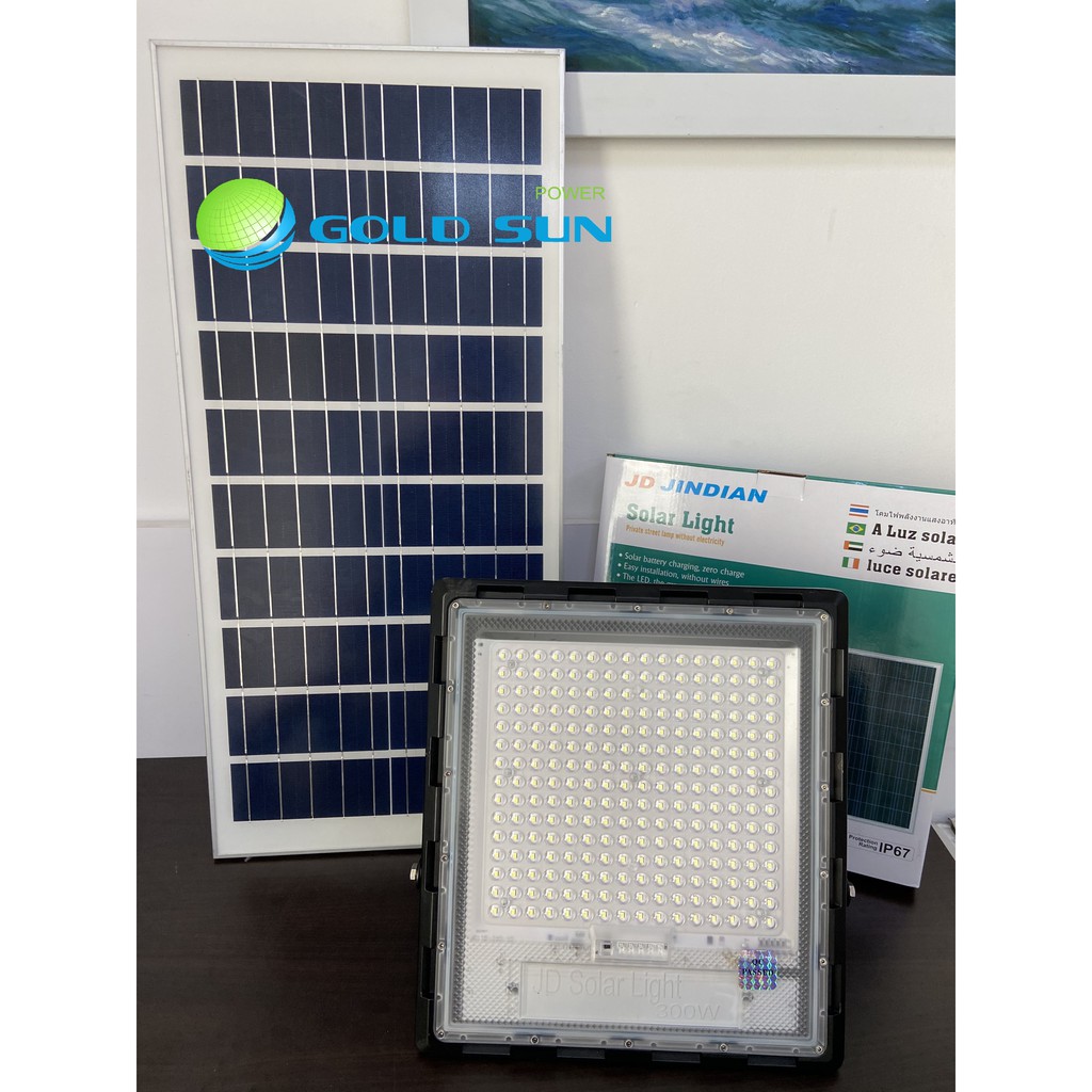 Đèn Năng Lượng Mặt Trời Chống Loá Cao Cấp JinDian JD-7300 - Công Suất 300W - Mẫu Mới 2021