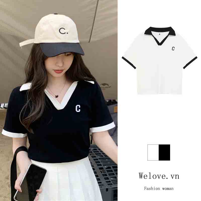 Áo Thun Nữ Ngắn Tay Xếp Ly Màu Sắc Thời Trang Hàn Quốc