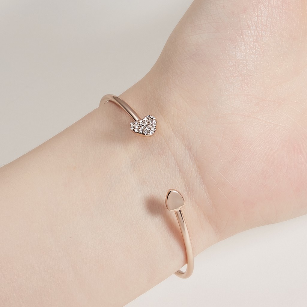 Vòng đeo tay RINHOO FRIENDSHIP kiểu hở hình trái tim đính đá long lanh phong cách Hàn Quốc