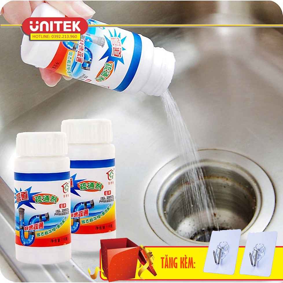 Bột Thông Ống Nước Siêu Mạnh Đa Năng LKB 110ML Tặng Kèm Móc Treo Dán Tường