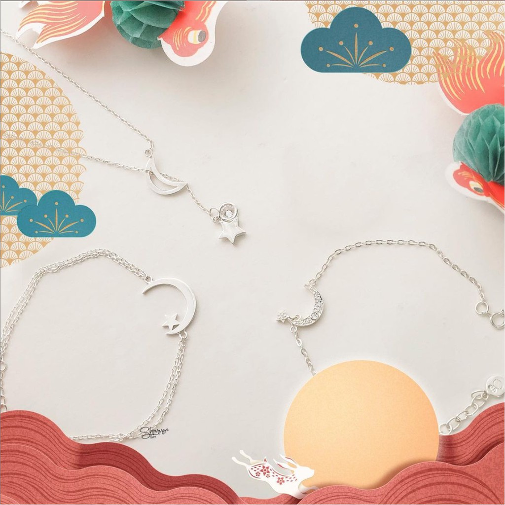 Lắc Tay, Vòng Tay Nữ Bạc 925 Cao Cấp SHIMMER SILVER MOONY Thiết Kế Hình Mặt Trăng